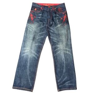 Coogi Authentic Australian Embroidered Wide Leg Blue Denim Jeans Mens 32x31 Y2K